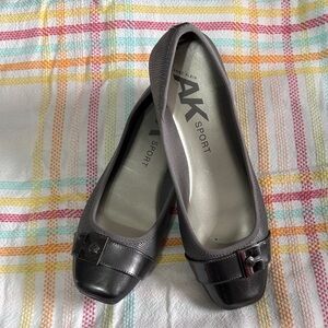 Anne Klein Sport Charcoal Ballet Flats with Patent Trim